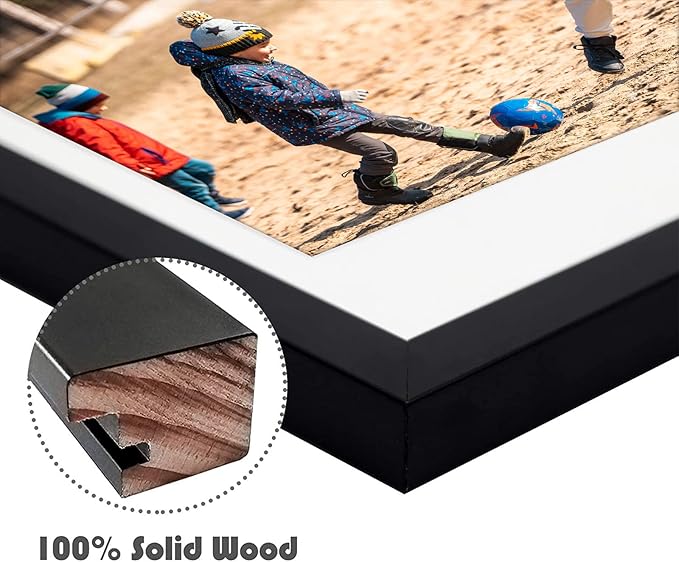 Golden State Art, 14x16 Black Wood Picture Frame - White Mat for 8x10 and 4x6 Photos - Real Glass, Sawtooth Hanger, Swivel Tabs - Wall Mounting - Great for Posters, Weddings, and Engagements