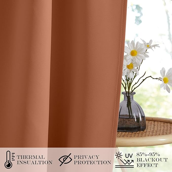 NICETOWN French Door Curtain for Door Window, Privacy Thermal Insulated Window Covering for Patio Front Sidelight Panel, W36 x L50 inch, 1 Panel, Burnt Orange