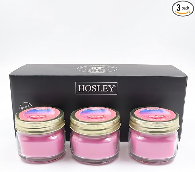 Hosley Jar Candle Pink Sunset Scented Classic 3oz Clear Glass Jar Single Wick Candle, Over Upto 20 Hours of Burn Time, Ideal for Creating Relaxing Ambience & Holiday Gifting