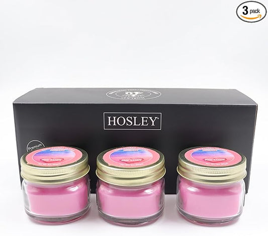 Hosley Jar Candle Pink Sunset Scented Classic 3oz Clear Glass Jar Single Wick Candle, Over Upto 20 Hours of Burn Time, Ideal for Creating Relaxing Ambience & Holiday Gifting
