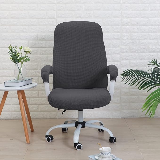 FORCHEER Office Chair Cover Water Repellent Jacquard Armrest Swivel Chair Slipcovers Removable Stretch Universal Computer Chair Cover L with Chair Arm Cover 2P-Dark Grey