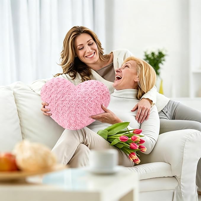 Heart Pillow Pink Throw Pillows, Soft Fluffy Decorative Pillows for Bed Couch Chair, Cute Heart Shaped Room Decor Gifts for Valentine Anniversary Birthday Mothers Christmas (Small, 13"x10")