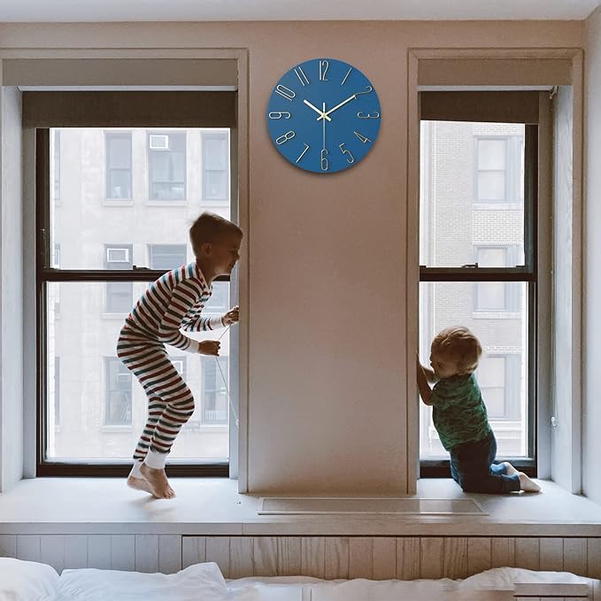 wall Clock, Silent Clock, wall Clocks Battery Operated??? 12 inch Modern wall Clock, Suitable for Offices, Living Rooms, Kitchens, Homes, Schools (Blue)