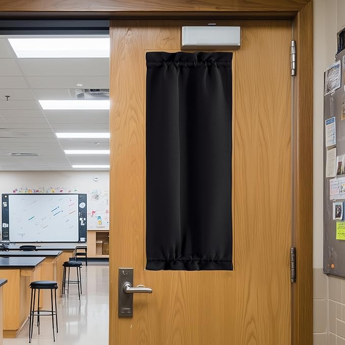 NICETOWN Blackout Classroom Window Curtain, Privacy Tie Up Shade Thermal Insulated Small Curtain for Classroom/Sliding Door/Front Door, 1 Panel, 10 x 30 inches Long, Black
