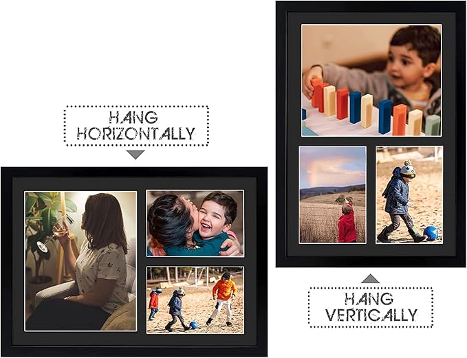 Golden State Art, Set of 8, 12x17 Black Wood Picture Frame - Black Mat for 8x10 And 5x7 Photos - Tempered Glass, Sawtooth Hanger, Swivel Tabs - Wall Mounting - Great for Gift