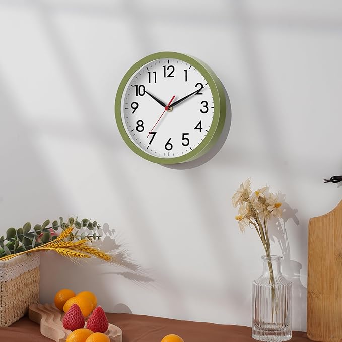 AKCISOT Wall Clock 8 Inch Silent Non-Ticking Modern Clocks Battery Operated - Analog Small Classic for Office, Home, Bathroom, Kitchen, Bedroom, School(Olive Green)