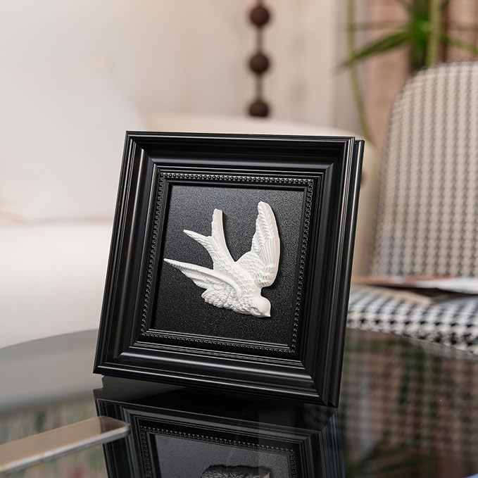 FOLKOR LIFE Black and White Framed Wall Art Sculpture for Home Decor, Classic Bird Decor Hanging Wall Decor Plaque for Modern Farmhouse Vintage Living Room, Bedroom, Hallway, Entryways Decoration