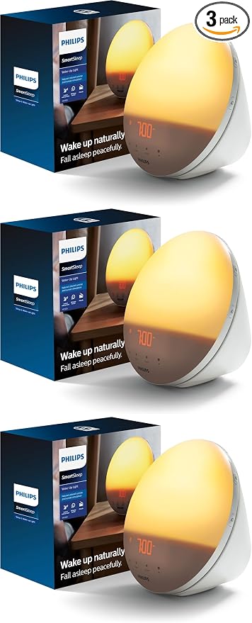 Philips SmartSleep Wake-up Light,Colored Sunrise and Sunset Simulation,5 Natural Sounds,FM Radio & Reading Lamp,Tap Snooze,HF3520/60,(Pack of 3) by Unknown