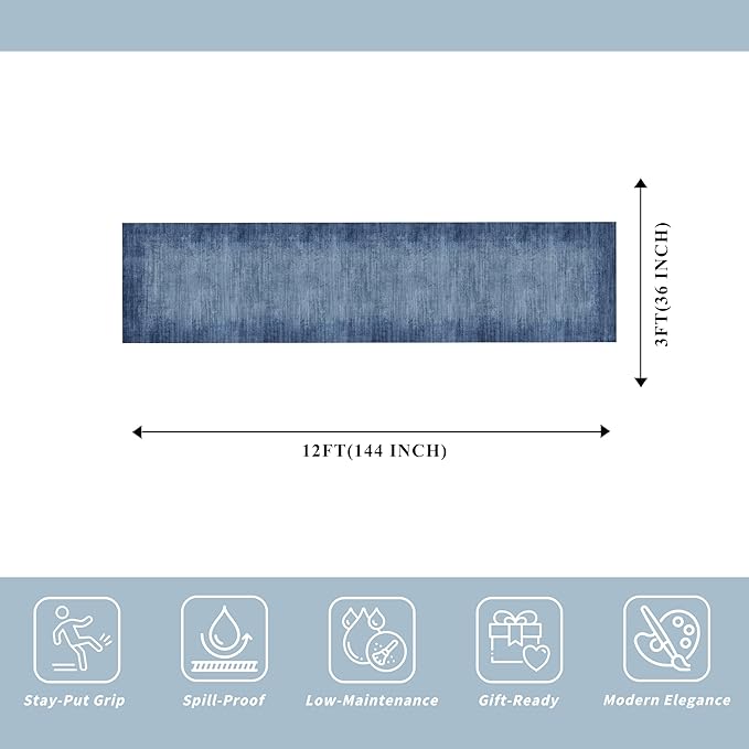3x12 ft Non Skid Hallway Runner Rug - Kitchen Runner Rug with Rubber Backing Low Pile Thin Carpet Runners for Kitchen Entryway Bathroom,Modern Abstract Neutral（Navy Blue,3x12）