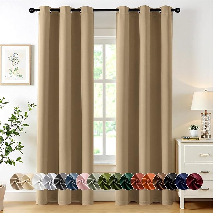 MIULEE Taupe Brown Blackout Curtains for Bedroom Living Room 84 Inches Long 2 Panels, Thermal Insulated Room Darkening Drapes Grommet Noise Reducing Light Blocking Window Treatments 40x84 Inch