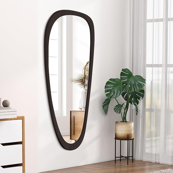 WallBeyond Asymmetrical Mirror, Irregular Wall Mirror, Wall Mirrors Decorative for Bedroom Living Room Entryway Hall, Wood Mirror for mid Century Modern Decor 48" H x 22" W, Dark Brown