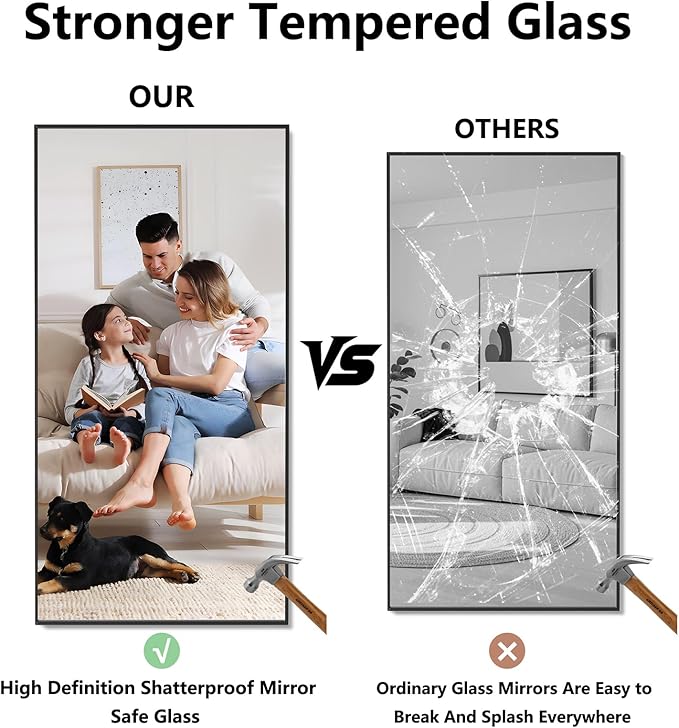 Bathroom Mirror 36"x71" Matte Black Rectangle Bathroom Wall Mirror for Over Sink, Modern Large Vanity Mirror, HD Tempered Glass, Anti-Rust Aluminum Alloy Frame, for Living Room, Bedroom, Entryway