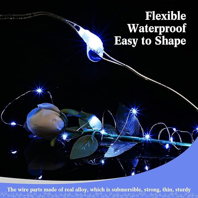 Hortsun 100 Packs Fairy Lights Battery Operated 3 Speed Modes, 7 Ft/ 2 M 20 LED Battery String Mini Waterproof Wire Twinkle Lights Bulk for Wedding Party Birthday Vases Decor (Blue Light)