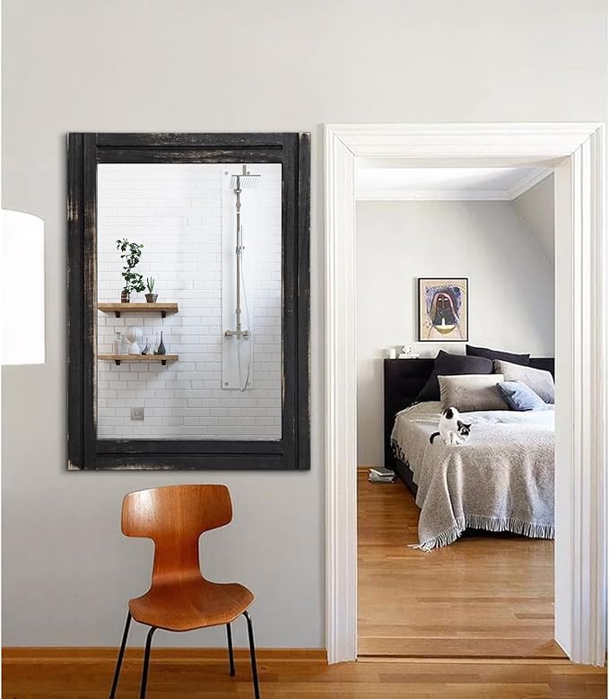AAZZKANG Wall Mounted Mirror Small Rectangular Retro Mirrors with Wood Frame for Bedroom Living Room Bathroom Entryway Large 28"x20"