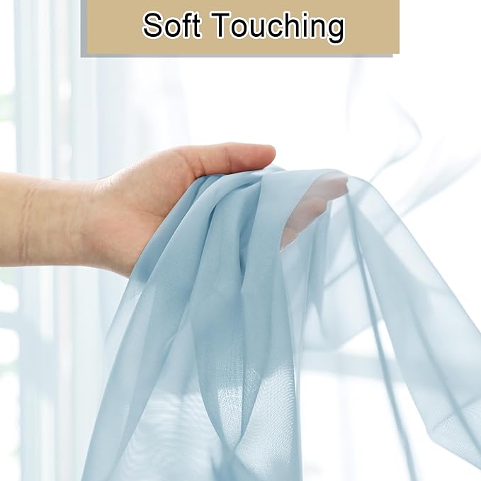 Lecloud Solid Voile Sky Blue Sheer Curtains 63 Inch Length 2 Panels, Dual Rod Pockets Window Light Filtering Curtain for Living Room and Girls Bedroom, Gauzy Kitchen Light Blue Drapes, 40x63 Inches