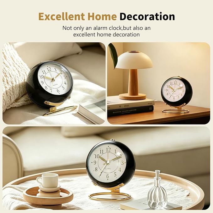Analog Alarm Clock, Retro Small Desk Clock with Night Light, Backlight Cute Simple Design, Silent Non-Ticking, Battery Powered, for Bedroom,Travel,Kitchen,Bedside Desktop Decor - Image 5