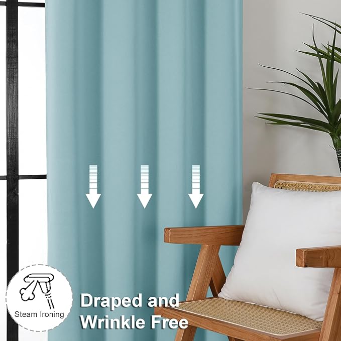 Simplebrand Ava Blackout Curtains for Patio 108 Inches Long 2 Panels Set, Solid Thermal Insulated Room Darkening Rod Pocket Window Treatment Curtains Blackout Drapes, W50 x L108 Inch, Aqua