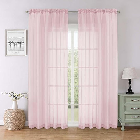 Lecloud Blush Pink Sheer Curtains 84 Inches Long 2 Pcs, Rod Pockets Breathable Rustic Living Room Curtains for Bedroom Dining Room, Home Decor Light Filtering Drapes, Each Panel 59" W x 84" L