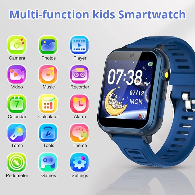Tixpc Smart Watch for Kids with 39 Puzzle Games HD Touch Screen Camera Music Player Pedometer Alarm Clock Calculator Flashlight 12/24 hr Gifts for 4-12 Year Old Boys Toys for Kids - Image 2
