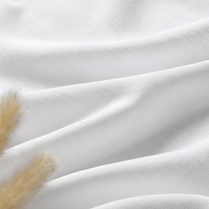 Nanspring White Linen Semi Sheer Cafe Curtains 36 Inch Length 2 Panel Set Back Tab Pocket Design for Small Bathroom Kitchen Windows Modern Farmhouse Coastal Decor 40x36