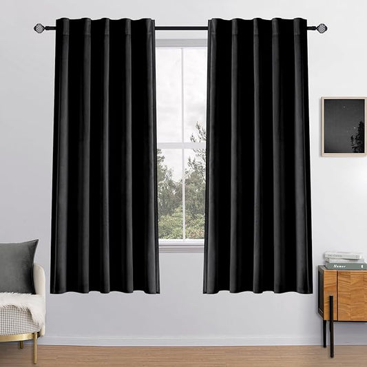 MIULEE Black Velvet Curtains 2 Panels Luxury Blackout Curtains for Bedroom Living Room Thermal Insulated Super Soft Window Drapes Rod Pocket & Back Tab Halloween Decor, W52 x L72 inches