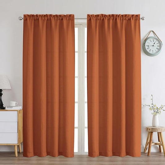 Chyhomenyc Orange Curtains 72 Inch Length 2 Panels Set, Faux Linen Textured Light Filtering Soft Airy Privacy Farmhouse Curtain Drapes for Living Room Bedroom, 40 Wx72 L Inches