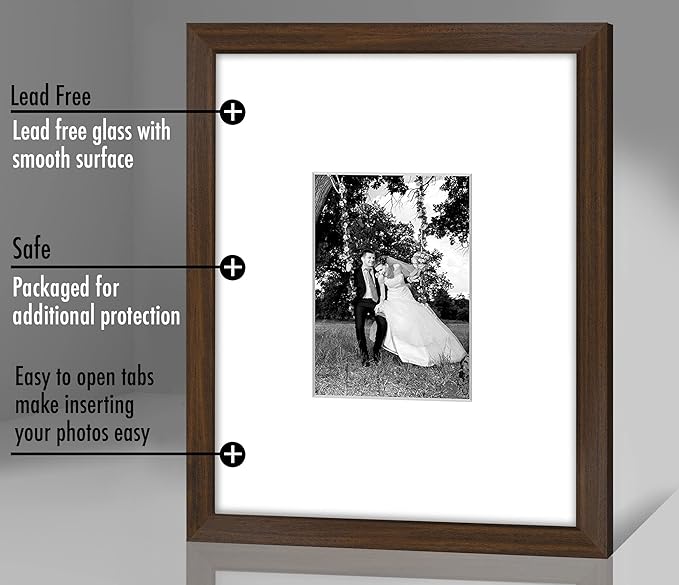 Americanflat 11x14 Picture Frame with Shatter-Resistant Glass - Use as 5x7 Frame with Mat or Display 11x14 Photo Without Mat - Signature Collection - Picture Frames for Wall Display - Walnut