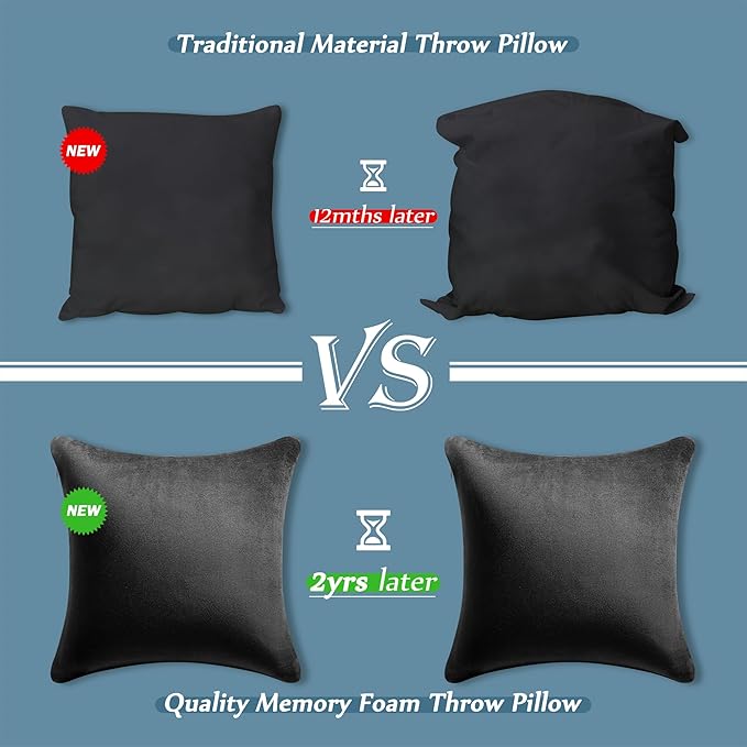 AM AEROMAX 18x18 Inch Memory Foam Pillow Insert, Firm & Fluffy Square Throw Pillow for Couch and Bed, Premium Decorative Stuffer, Heavy Duty & Non-Flattening