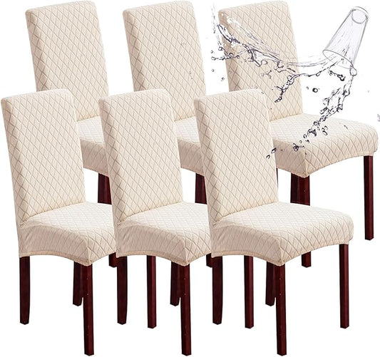 Genina 100% Waterproof Chair Covers for Dining Room Set of 6, Large Dining Room Chair Covers Protectors Stretch Kitchen Parson Chair Slipcovers for Home, Restaurant (Large, Argyle-Beige)
