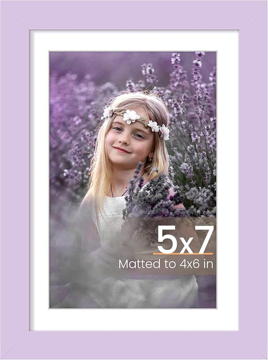 upsimples 5x7 Picture Frame, Display Pictures 4x6 with Mat or 5 x 7 Without, Wall Hanging Photo Frames, Purple, 1 Pack