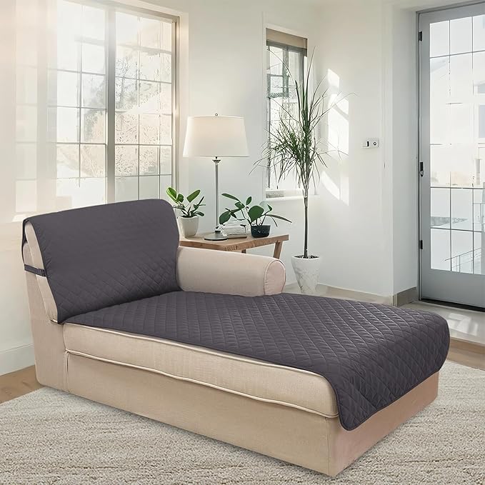 U-NICE HOME Sectional Couch Cover for Dogs Pets Chaise Lounge Reversible Sofa Cover Furniture Protector with Elastic Adjustable Strap, Dark Grey/Light Grey