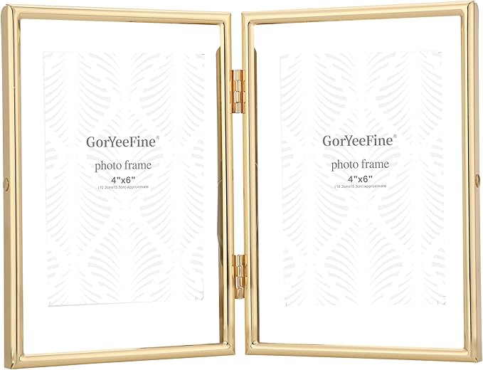 Gold 5x7 Double Floating Frame for Photo Sizes(3.5x5'',4x6''),Classy Metal Rounded Edge Frame Adjustable Tabletop/Shelf Photo Frame,for Wedding,Christmas,Birthady,Home or Office Decor.