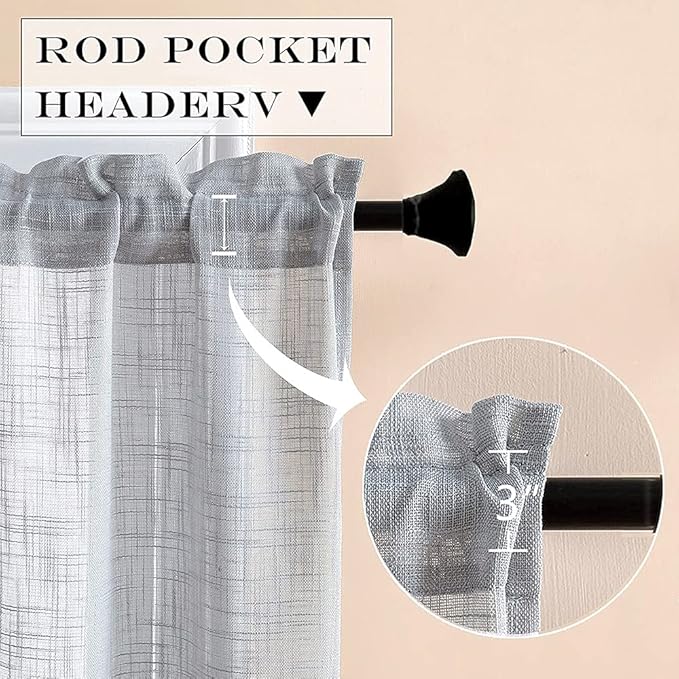 RV Curtains for Camper Door Windows Grey Linen Woven Privacy Sheer Blinds Shade Rod Pocket Short Curtains for Bedroom Small Bathroom Kitchen Basement Window Treatments Set of 2 Panels 36 Inch Length