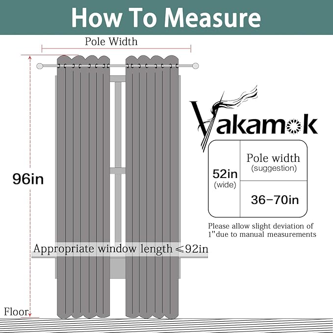 Yakamok Thermal Insulated Solid Grommet Light Blocking Blackout Curtains for Living Room, Room Darkening Blackout Drapes for Bedroom(Dark Grey, 52Wx96L, 2 Panels)