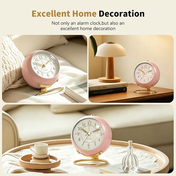 Analog Alarm Clock, Small Retro Desk Clock with Night Light, Backlight Cute Simple Design, Silent Non-Ticking, Battery Powered, for Bedroom,Travel,Kitchen,Bedside Desktop Decor - Image 6