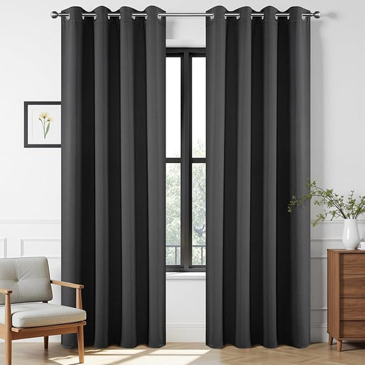 Joydeco Blackout Curtains 72 Inch Length, Grey 52 ??72 Curtains for Bedroom, Thermal Insulated Long Curtains & Drapes 2 Burg, Room Darkening Grommet Drapes for Living Room Window, 2 Panels Set