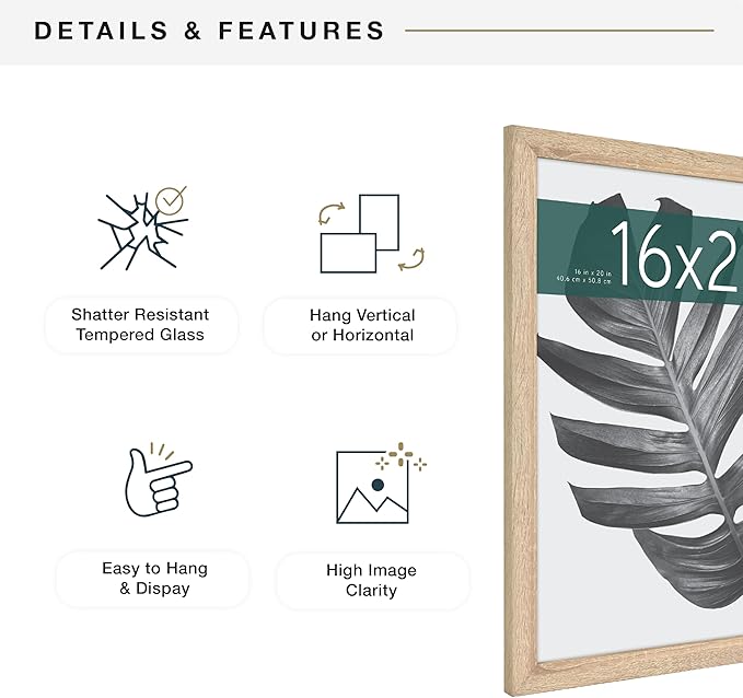 MCS Studio Gallery 16x20 Poster Frame Natural Woodgrain Engineered Wood, Vertical & Horizontal Wall Hanging Large Picture Frame for Photos, Posters & Art Prints (1-Pack)