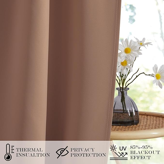 NICETOWN Blackout Door Curtain – Thermal Insulated Blackout Window Cover for French & Front Doors with Adjustable Tieback, Room Darkening Shade for Privacy, Cappuccino, W30 x L50, 1 Panel