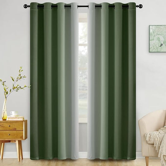COSVIYA Curtains & Drapes Ombre Sage Green Curtains 84 inch Length 2 Panels, Grommet Room Darkening Light Blocking Insulated Thermal Gradient Window Curtains for Bedroom/Living Room,52x84 inches