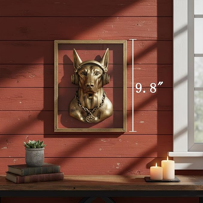JJALIGHTS Animal Heads Wall Decor Doberman Resin Animals Sculptures Dobie Head Wall Hanging Decoration Imitation Copper vintage Wall Sculpture for Living Room Bedroom Office
