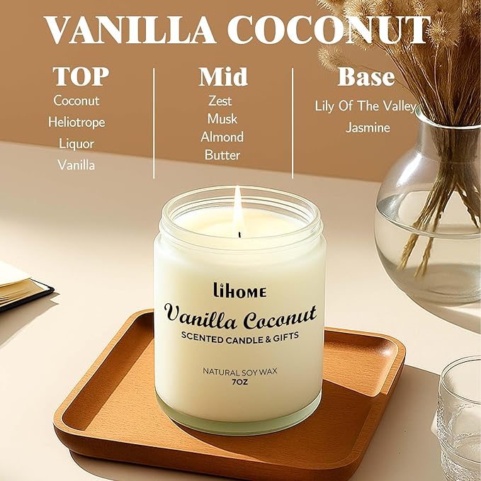 Candles Gifts for Women - Natural Soy Wax Candle for Home Scented Perfect for Christmas, Birthday, Mother's Day, Vanilla Coconut Candles (Pack of 2)
