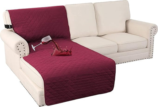 Turquoize 100% Waterproof Sofa Covers Chaise Lounge L Shape Sofa Protector Slip Cover Triple Non-Slip Sofa Slipcover for Sectional Couch Cover for Pets, Kids (Chaise, Burgundy)