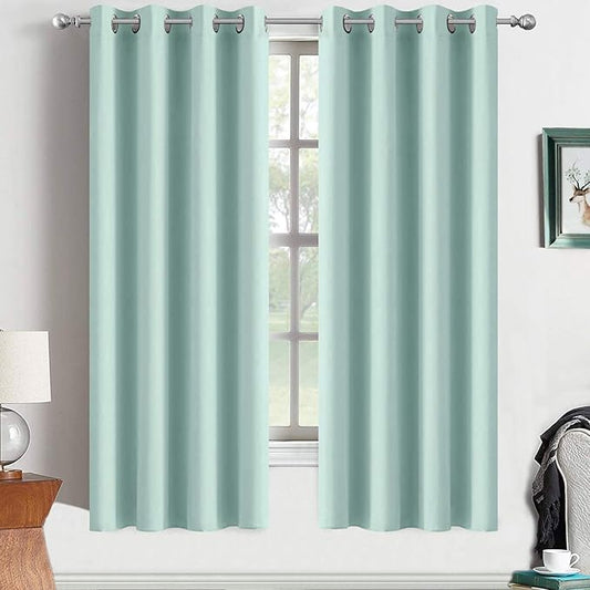 Yakamok Aqua Blackout Room Darkening Thermal Insulated Solid Grommet Curtainsfor Bedroom Light Blocking Window Treatment Curtian Drapes for Living Room(Aqua Blue,52x72-inch, 2 Panels)
