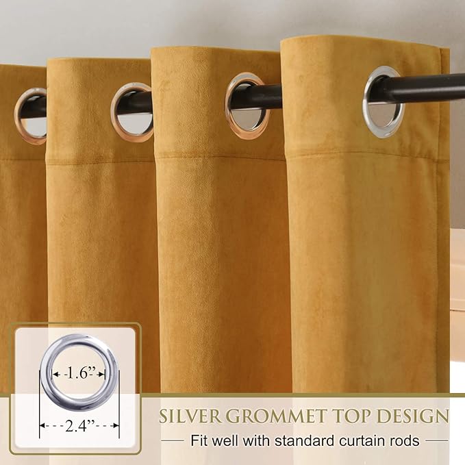 StangH Yellow Velvet Curtains 96 inches - Kids Room Velvet Privacy Drapes Light Blocking Grommet Curtains for Drawing Room/Hall, Warm Gold, 52 by 96 Inches, 2 Panels