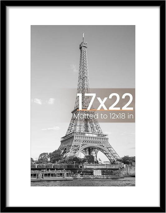 upsimples 17x22 Picture Frame, Display Pictures 12x18 with Mat or 17 x 22 Without, Wall Hanging Poster Frames, Black, 1 Pack