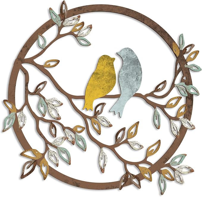 Ferraycle Metal Wall Art Bird on Tree Branch Silhouette Bird Art Decor for Living Room Garden Bedroom Office Home Wall Housewarming Party Decor(Trendy Color)