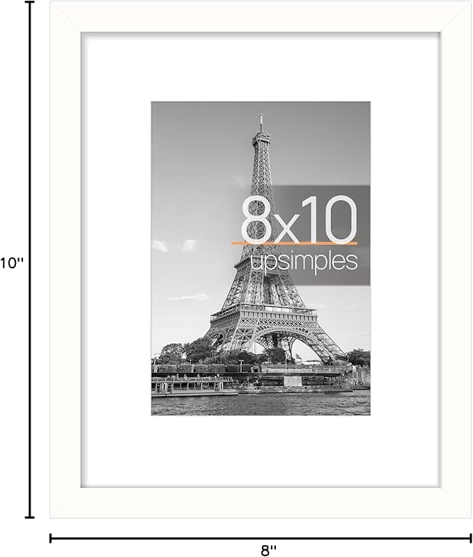 upsimples 8x10 Picture Frame, Display Pictures 5x7 with Mat or 8x10 Without Mat, Wall Hanging Photo Frame, White, 1 Pack