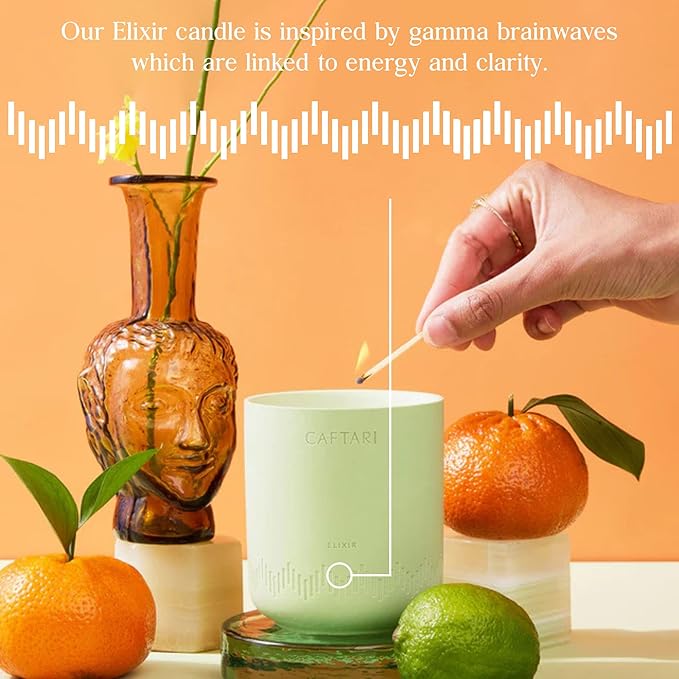 CAFTARI Luxury Aromatherapy Candle | Bergamot, Mandarin & Tea Accord Scented | 60 Hour Burn | Clean Coconut Soy Wax | Vegan, Gift-Ready Candle for Uplifted Mood, Energy & Home Spa Feel | Elixir