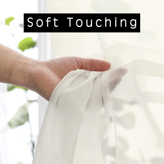 OWENIE Sheer Curtains Ivory 144 inch Extra Long, Elegant and Airy Drapes Translucent Window Treatments for Living Room/Bedroom, Ivory, 2 Panels=84" Wide