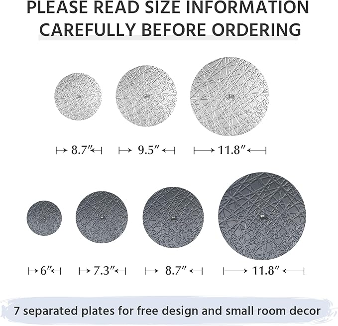 Silver and Gray Metal Wall Decor for Living Room, 7PCS Hanging Wall Art Sculptures for Office Dining Room Decoration, Modern Silver Home Decor for Apartment Bedroom New Home Gift